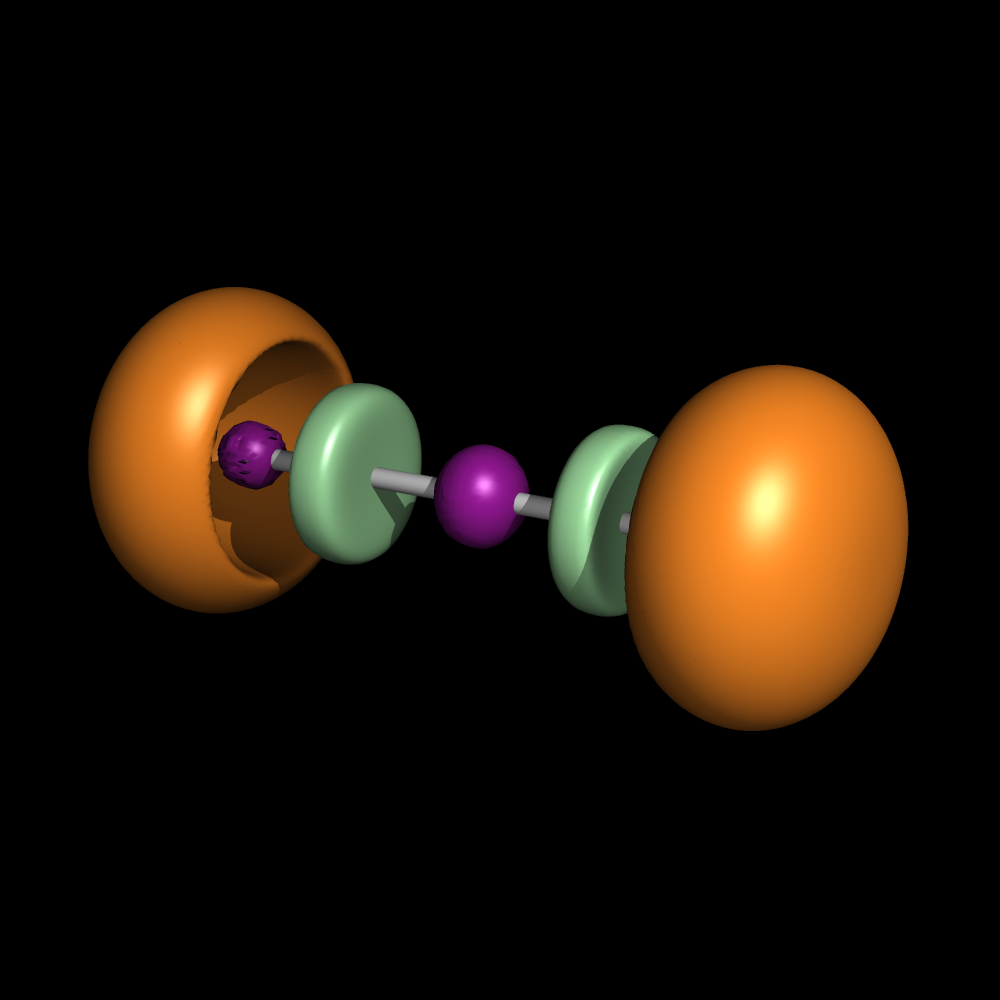 Localization domains of BeCl2. The bounding isosurface is ELF=0.8