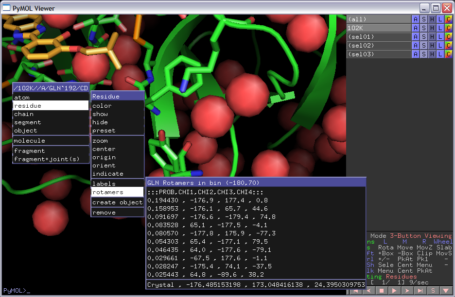 Rotamer Menu for a GLN residue