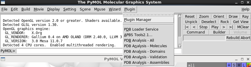 Screenshot of the PyMOL plugin menu with the PDB plugin installed