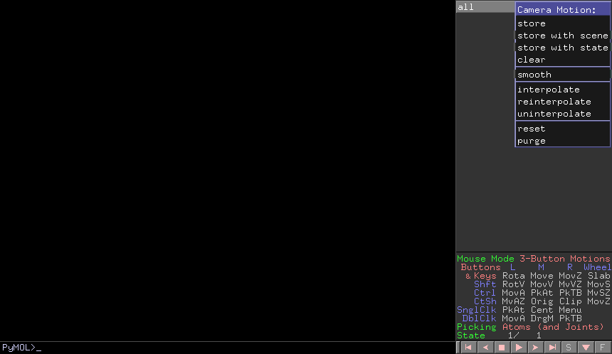 All->Motions shows a menu for Camera Motion/Position options