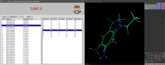 3D LiSiCA output-Note that the reference and target molecules are superimposed