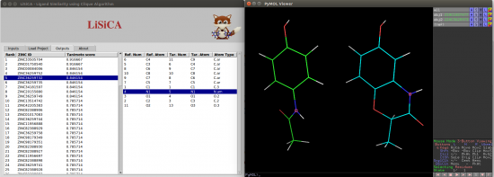 2D LiSiCA output- Note the reference and target molecules are aligned side by side